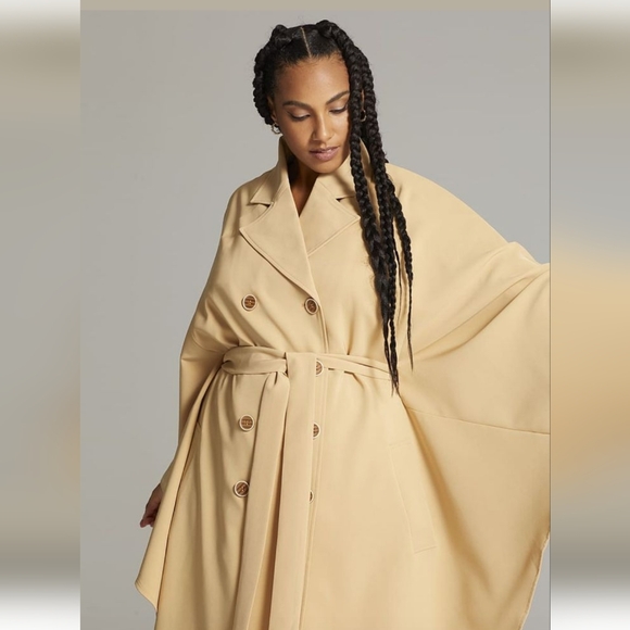 Plus Size Maddisyn Tie-Waist Cape Coat-Gabrielle Union x FTF in Iced Coffee Sz 2 - Picture 3 of 8